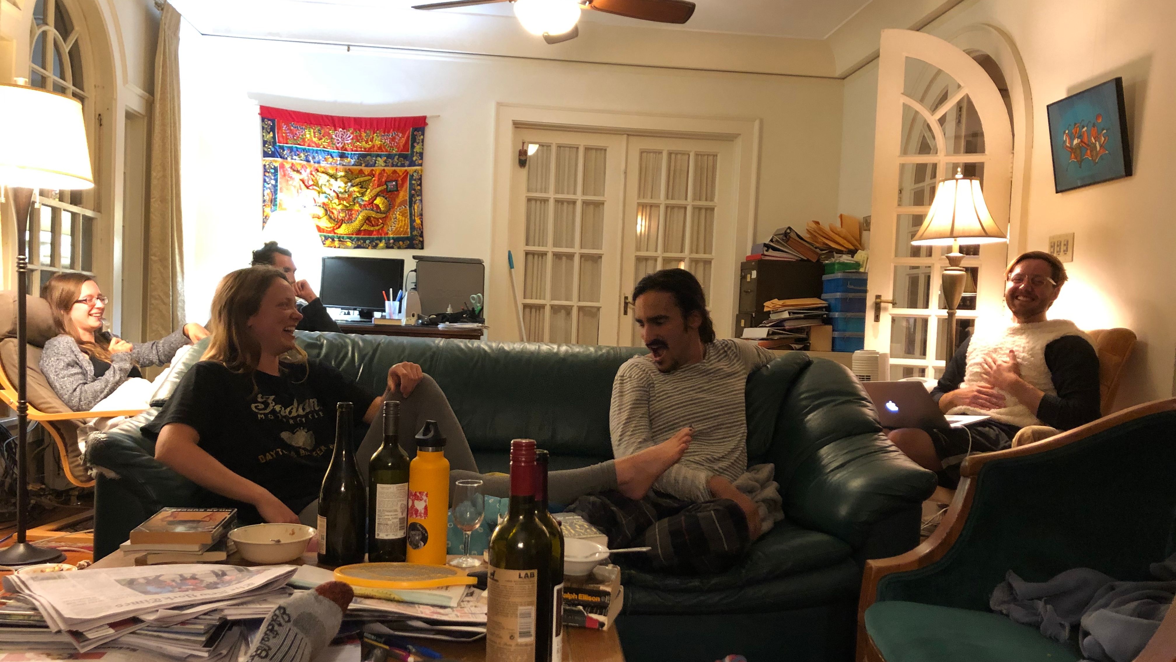 Summiteers casually hang out in the living room in the evening. (Circa fall 2020)